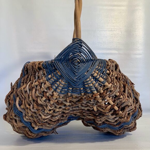 VTG Buttocks Basket Egg Gathering Hand Woven Primitive Rustic Gods Eye Large 16" - Picture 12 of 16